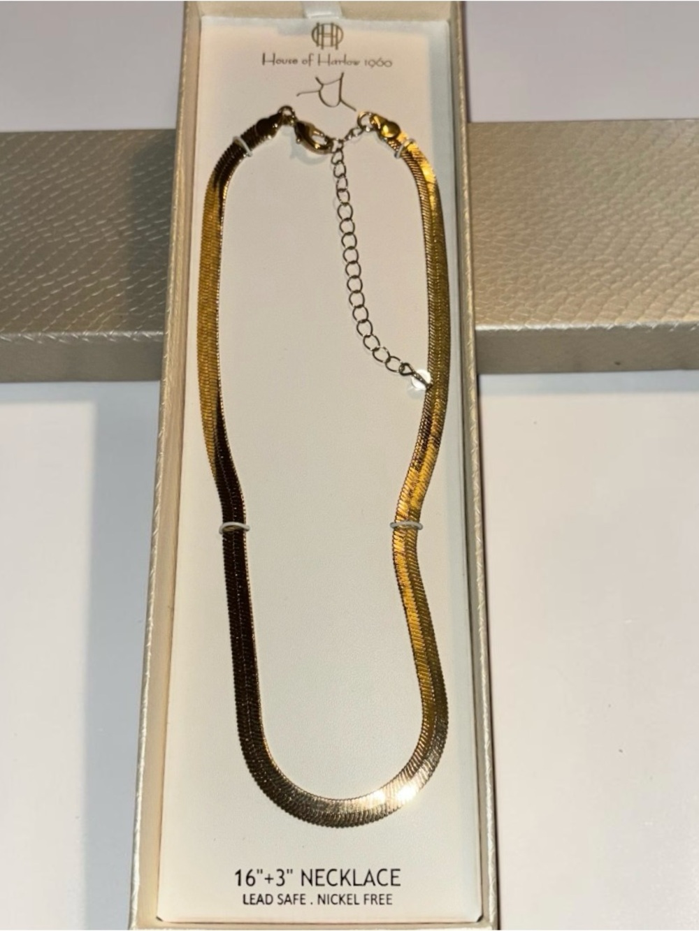 House of Harlow 1960 Gold Herringbone Necklace Snake Chain 16” Adjustable